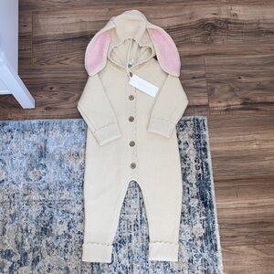 #101. 🆕 NWT - Cuddle + Kind - Hand-Knit 2025 Bunny Ear Hooded Baby One-Piece